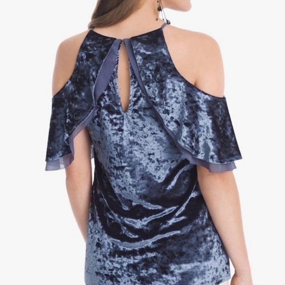 Crushed Velour WHBM Cold Shoulder Top Size Large Sexy Flirty Date Night Dance - Picture 2 of 11